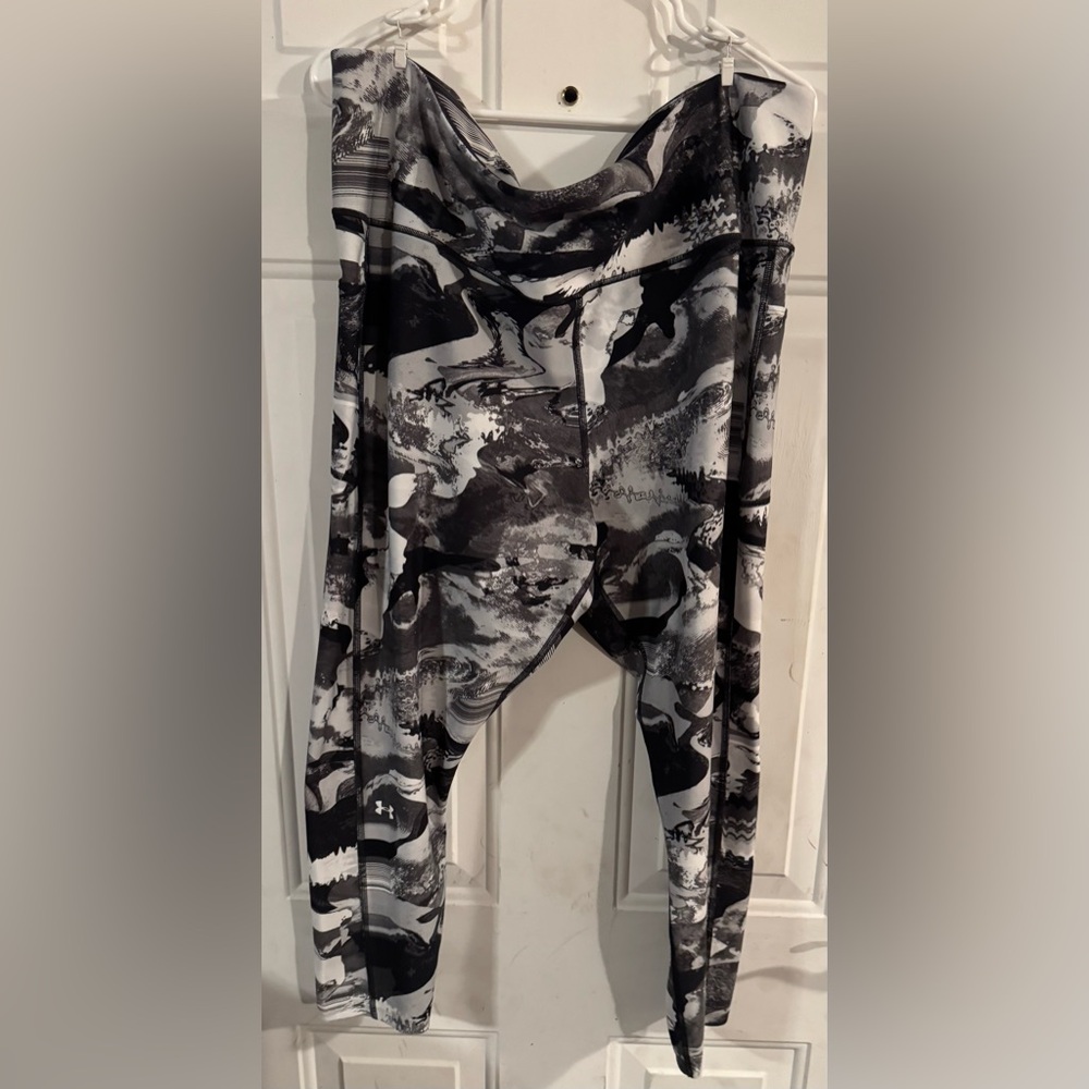 Under Armour Womens Plus Size Heatgear Ankle Leggings Black Print Sz 3X